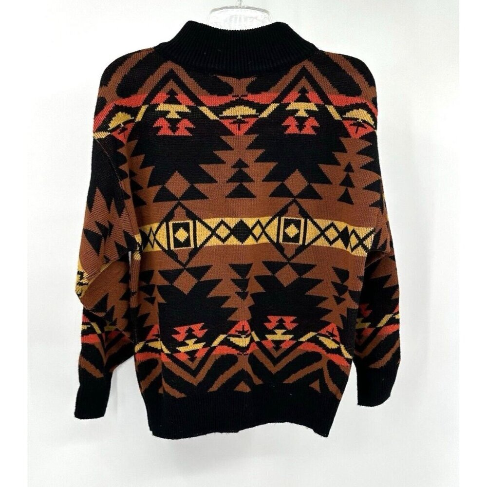 vintage 80s ACRYLIC MOCK NECK SWEATER pullover aztec tribal knit colorful L - Picture 5 of 7
